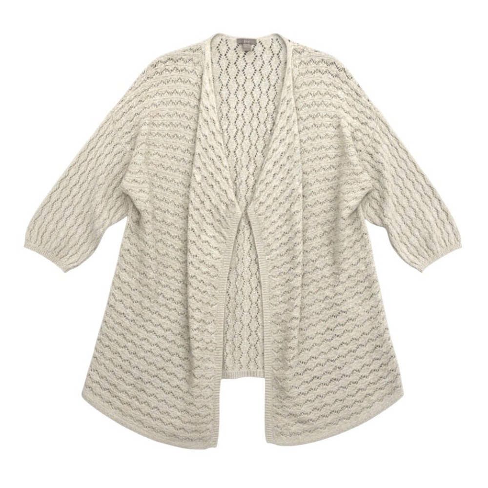 J. JILL Ivory Pointelle Open Knit SWEATER CARDIGAN Cotton/Linen Waterfall SZ S